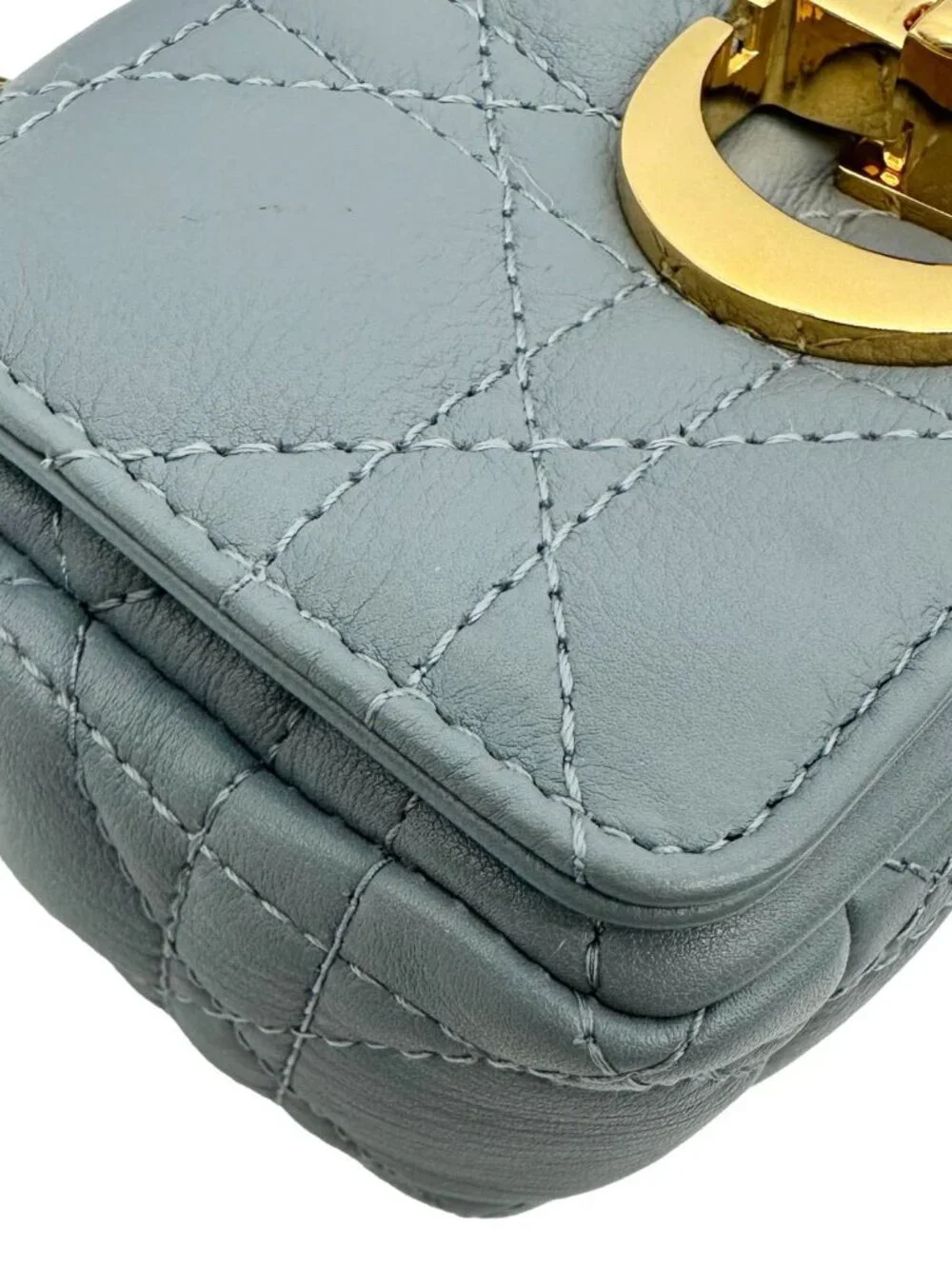 Christian Dior Micro Caro Supple Cannage Bag Chain Wallet Light Blue